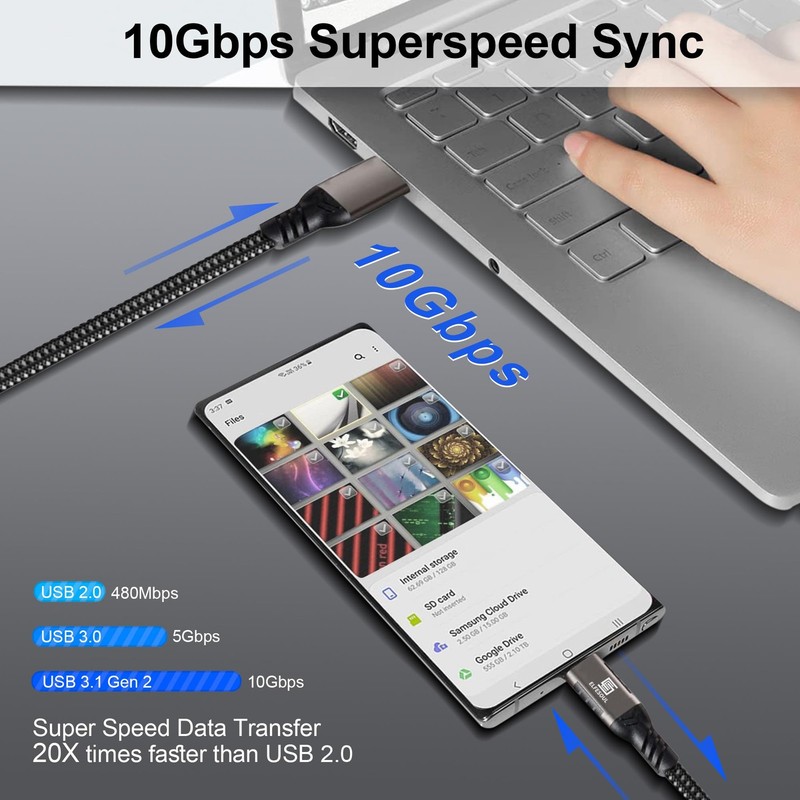 USB C Cable 6.6ft, USB-A to USB-C Cable USB 3.1 USB 3.2 Gen2 10Gbps Data Char... gallery