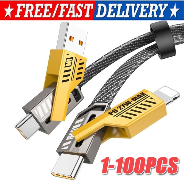 3Ft 65W 4 in 1 Multi Charging Cable Flat Braided USB C Charge Cord Transfer lot