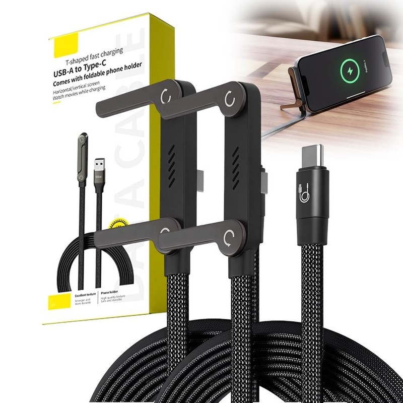 240W Braided Fast Charge Cable with Built-in Phone Stand Foldable USB-C Cord gallery