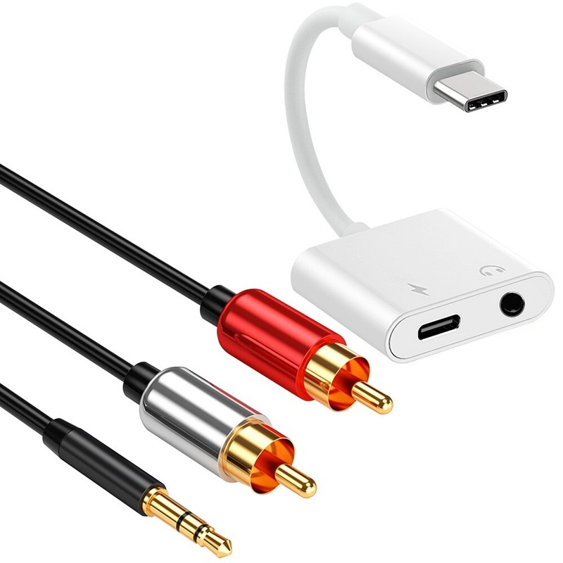 High Grade 2in1 USB C to 3.5mm AUX DAC Adapter RCA Audio Cable for HTC U Paly