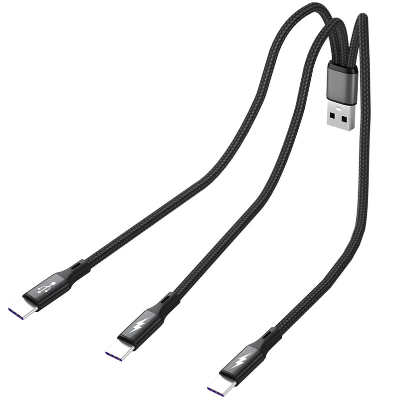 USB C Splitter Cable 3 in 1 USB A to Type C Fast Charging Nylon Braided Cord gallery