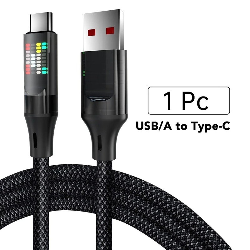 OOZCC 120W USB A to USB C Cable 6A Fast Charge Nylon Braided LED Display