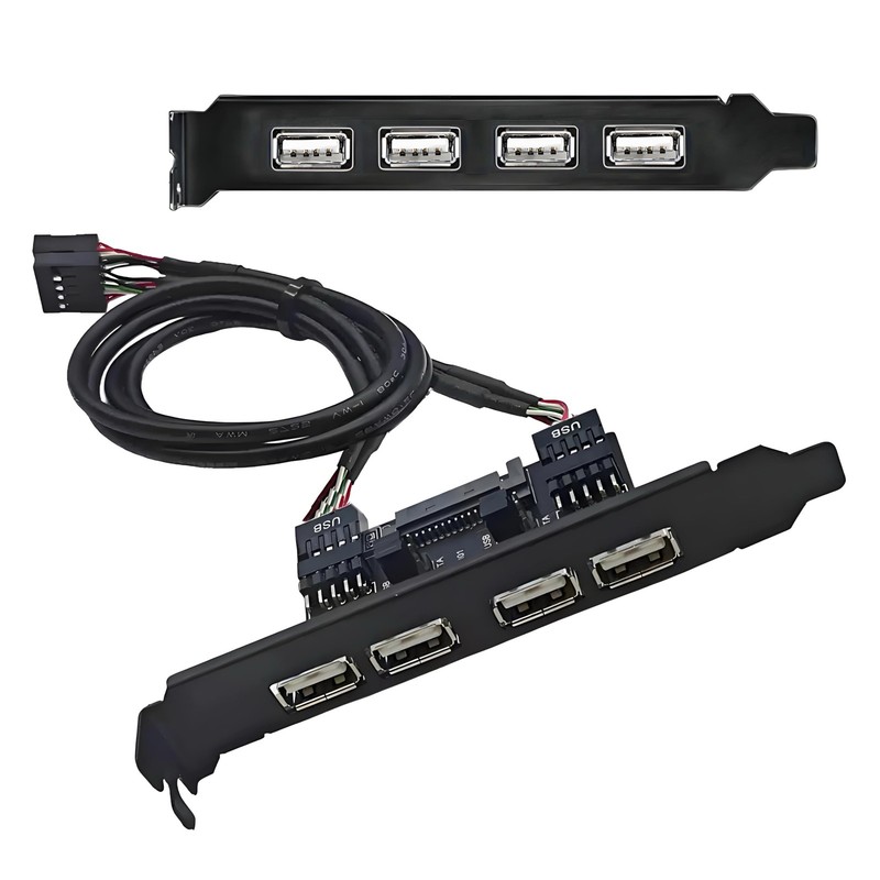 4 Port USB 2.0 Female Mount Panel To Motherboard 9Pin SATA Power 12cm Bracket