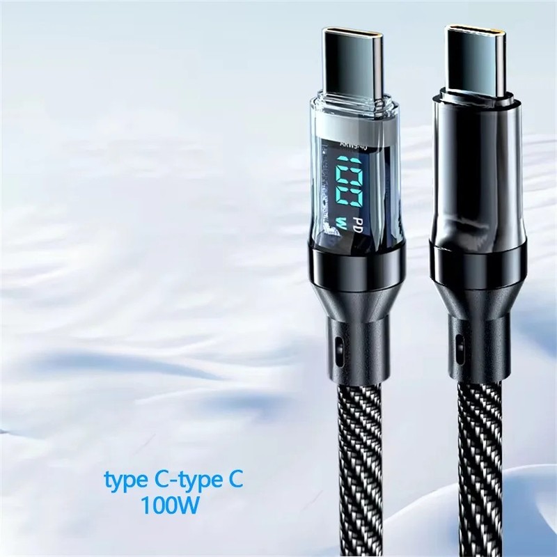 120w Super Fast USB Type-C Charging Cable Braid Phone Charger Lead with Display