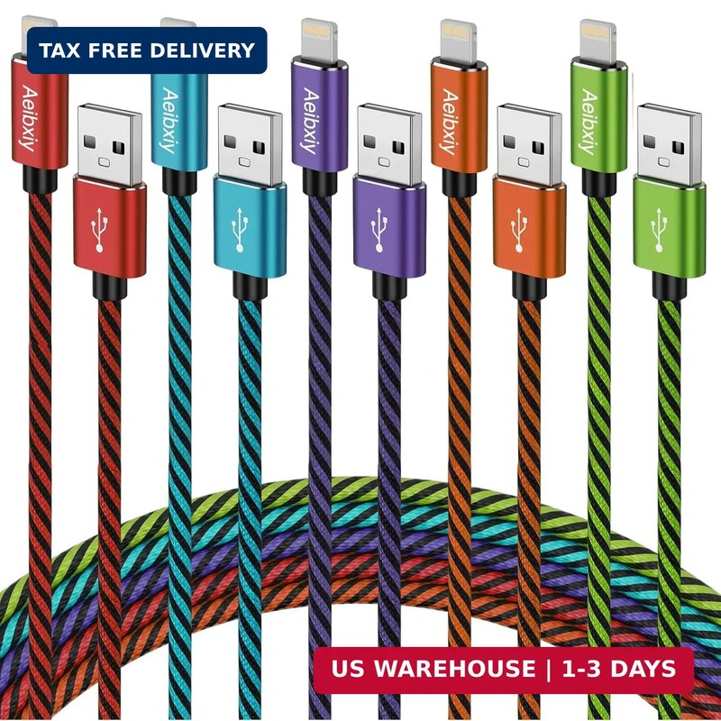 Aeibxiy iPhone Charger 10FT 5 Pack,[Apple MFi Certified] Lightning Cable Nylon B