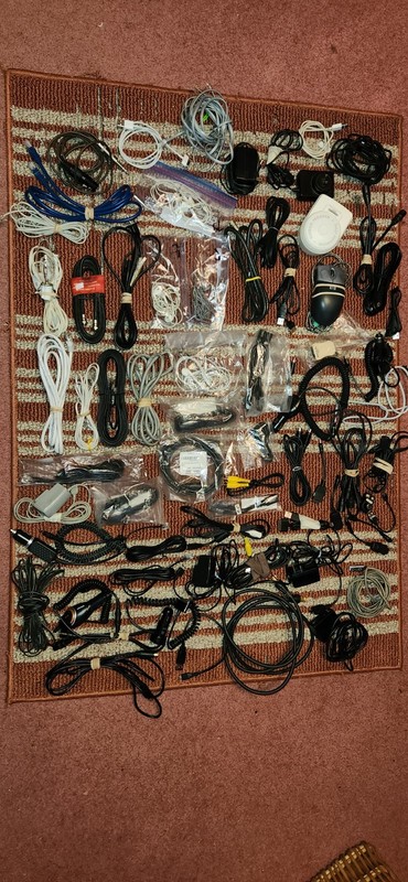 Large Lot Of Misc Electronic Cables, Phone Chargers, Etc. Some New Some Used