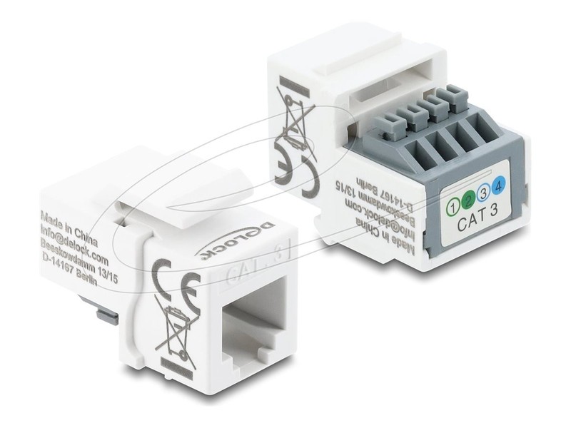 Delock Keystone Module RJ11 Female to Terminal Block 4 Pin White Cable 90993