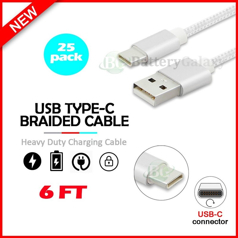 25X 6FT USB Type-C Braided Charger Cable for Samsung Galaxy S22/S22+/S22 Ultra