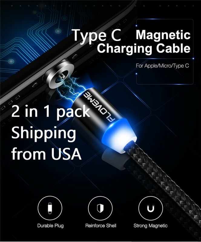 LED Light Up Flowing Flashing Visible Magnetic USB Charger Cable Type C