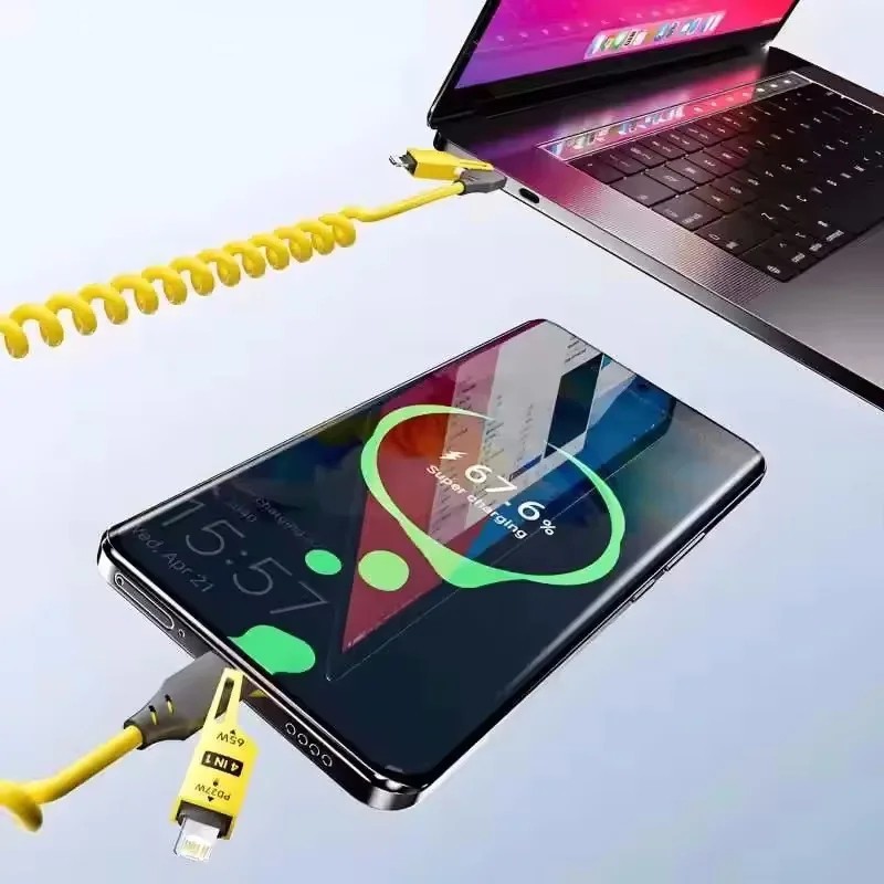 4 in 1 Multi USB Charging Cable Fast 65W Charging Coiled USB C Charger Cord gallery