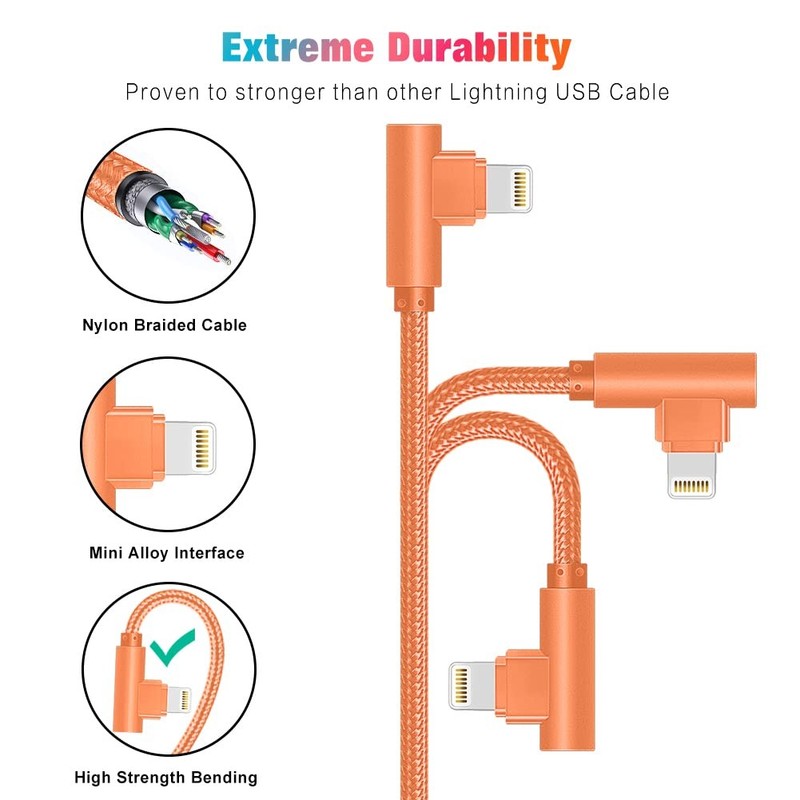 10FT 90 Degree USB Lightning Cable, 3 Pack, MFi Certified for iPhone Charging gallery