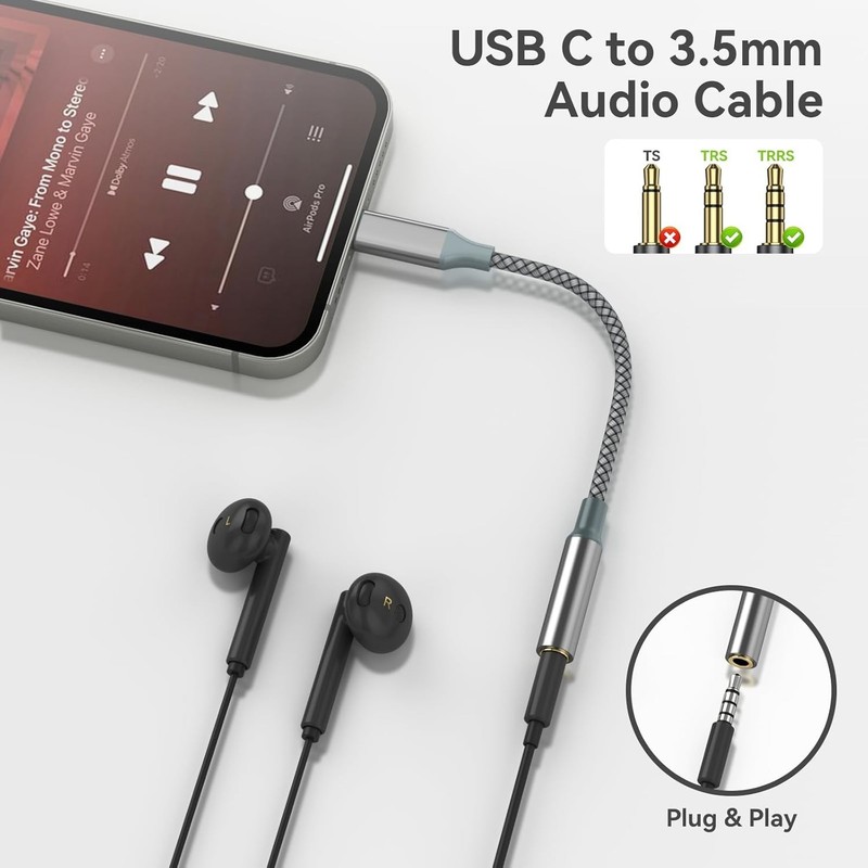 USB C to Aux Audio Dongle Cable Cord, Type C to 3.5Mm Female Headphone Jack Adap gallery