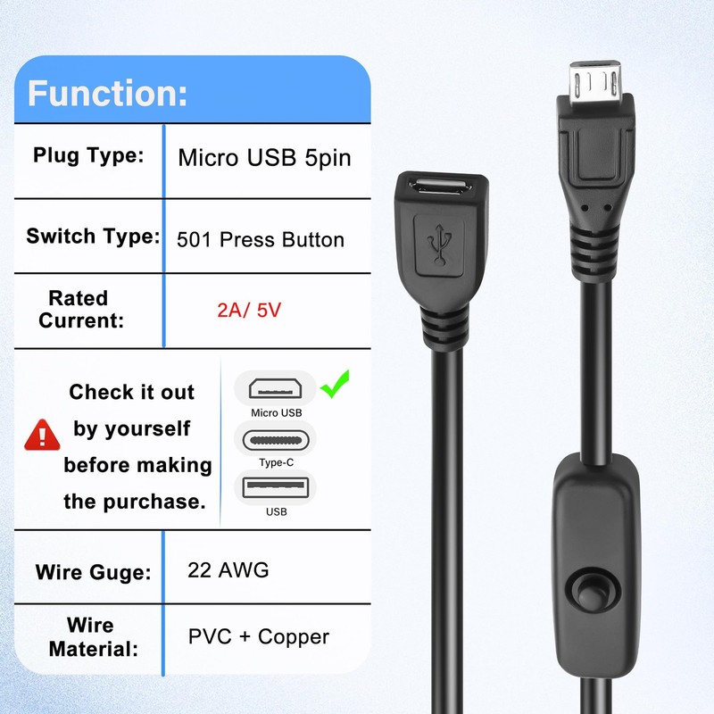 Micro USB 2.0 Switch Cable Male to Female Charging Cord 11 Inch 2 PCS Pack gallery