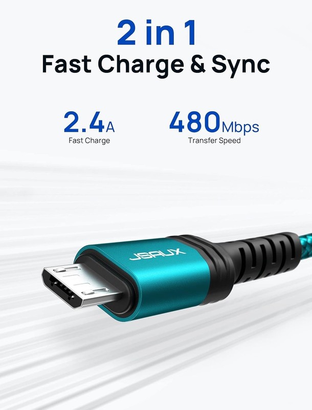JSAUX Micro‑USB Cable 3‑Pack – Blue Braided (3.3ft + 6.6ft + 10ft) gallery