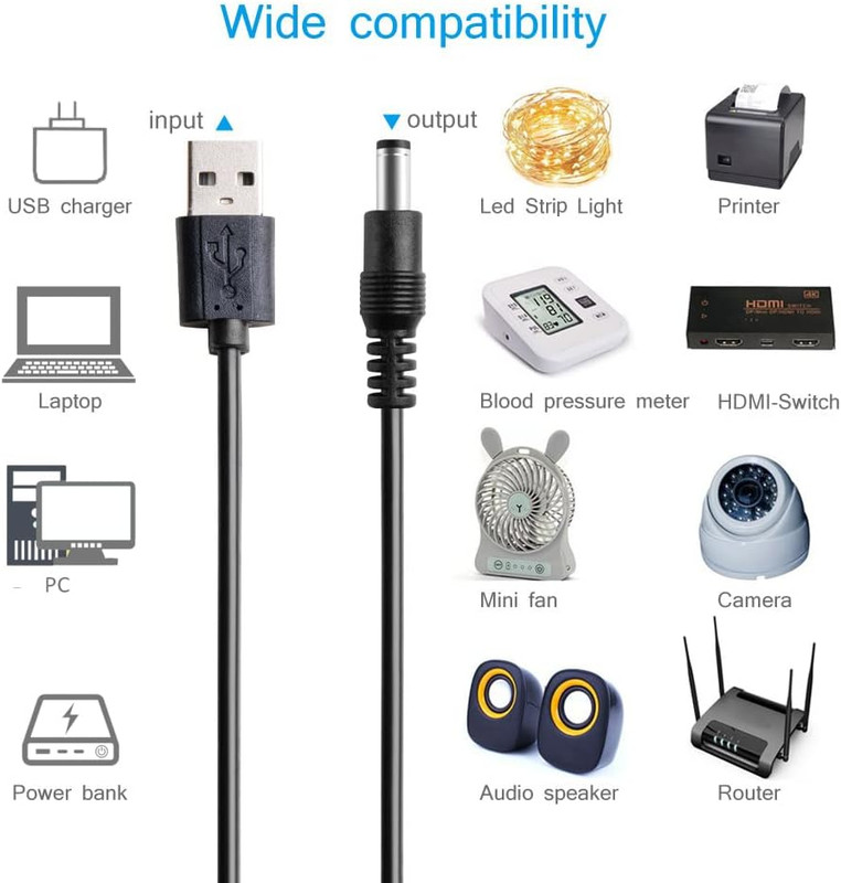 DC 5V Power Cord, USB to DC 5.5X2.1Mm Plug Charging Cable with 10 Connector gallery