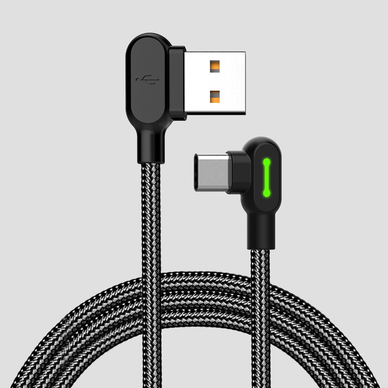 Braided Elbow LED USB C Fast Charger Cable For Samsung S25 S24 S23 S22 iPhone 17