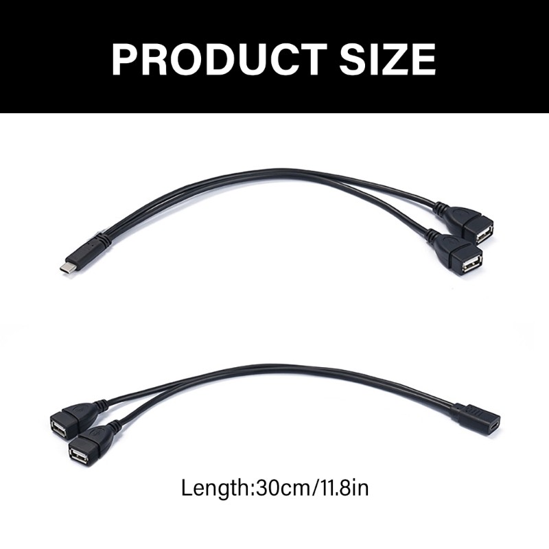 11.8inch Long Type C Male/Female Input to 2xUSB Female Output Charging Cable gallery