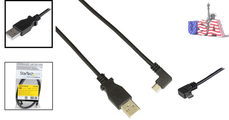 Durable 24 AWG Right-Angled Micro-USB Cable - 2m - Black for Fast Charging gallery