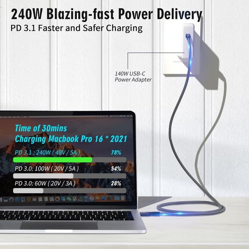 2 PCS 0.5M USB C 3.2 Gen2x2 20Gbps 240W PD3.1 4K@60Hz UHD Video Cable gallery
