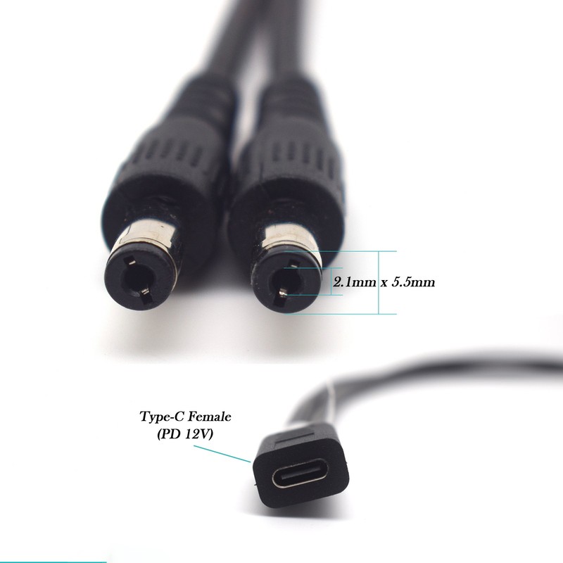 20pcs 12V Type-C to Dual 5.5x2.1mm Male DC Power Cable PD Splitter Charging Cord gallery