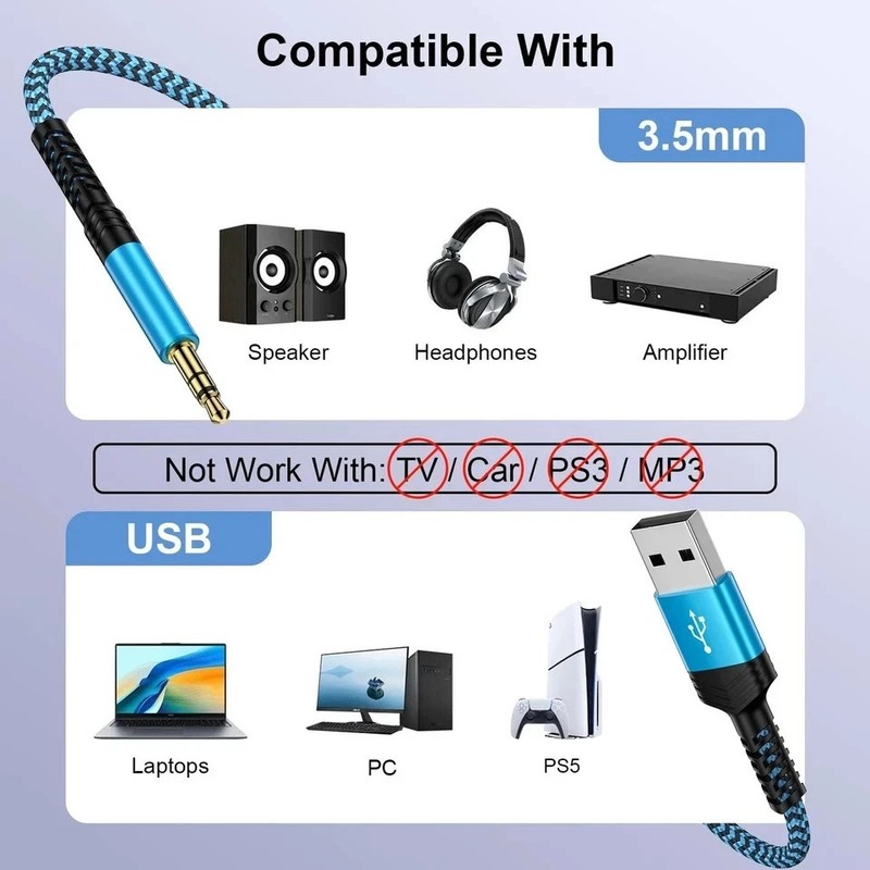USB a to 3.5Mm Audio Aux Cable,Braided 3FT USB Male to AUX Male Jack Adapter TRS gallery