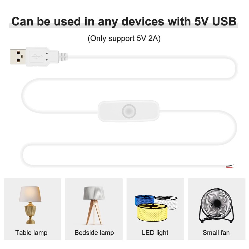2Pcs 5.58FT 5V USB Switch Extension Cable, USB 2.0 A Plug and 2 Pin 2 Wire Po... gallery