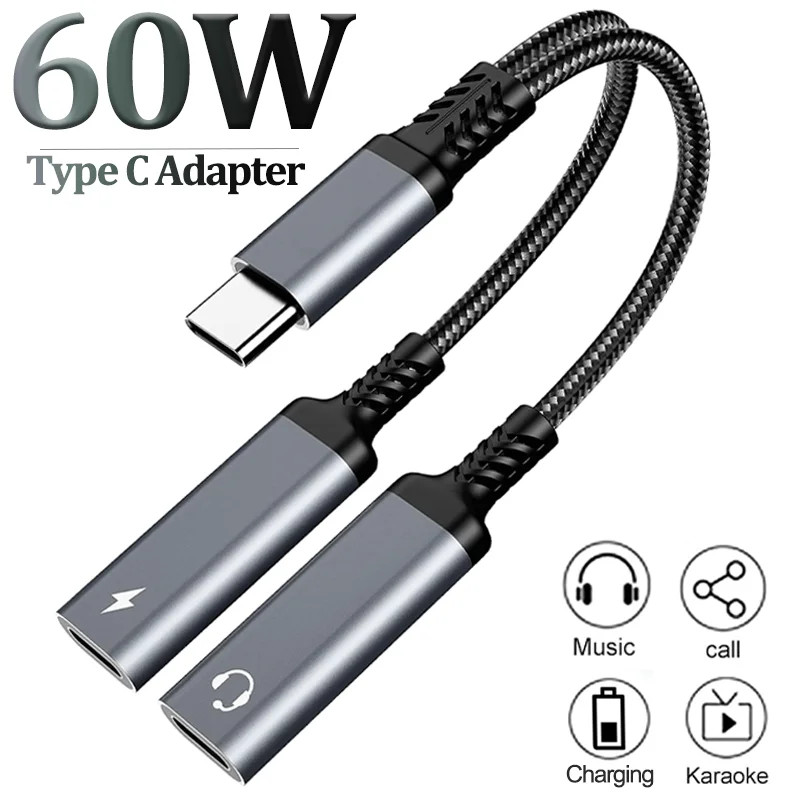 New OTG USB C Splitter Dual Type C Audio Adapter 60W Fast Charging Fast Shipping gallery