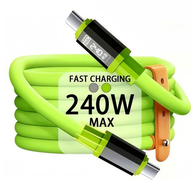 240W Fast USB C Charging Data Cable Flexible Silicone Metal Plugs Cord 150cm gallery