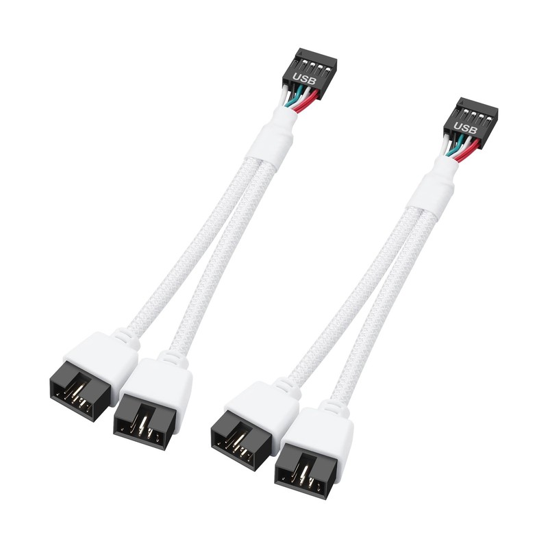 2 Pack Motherboard USB 2.0 9Pin Header Splitter Female to Dual Male White