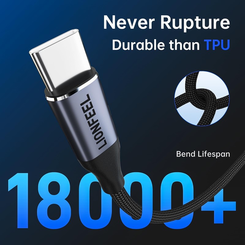 100W USB to USB Cable 2-Pack, 4.9FT/6.6FT Nylon Braided Fast Charging Cord, C... gallery