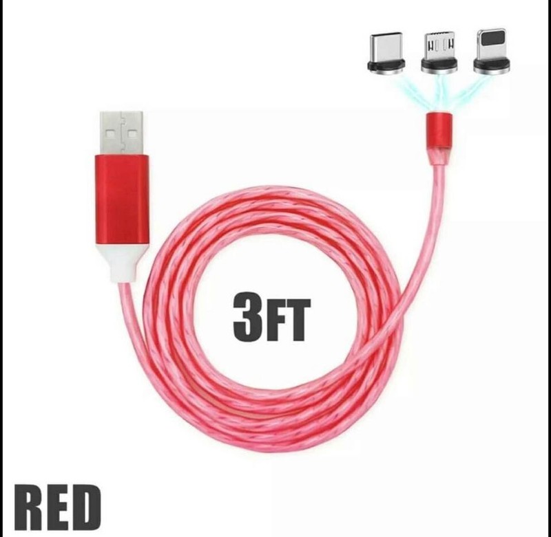 RED LED Magnetic USB Cable includes 3 tips for iPhone, Samsung, PS4 and more. gallery