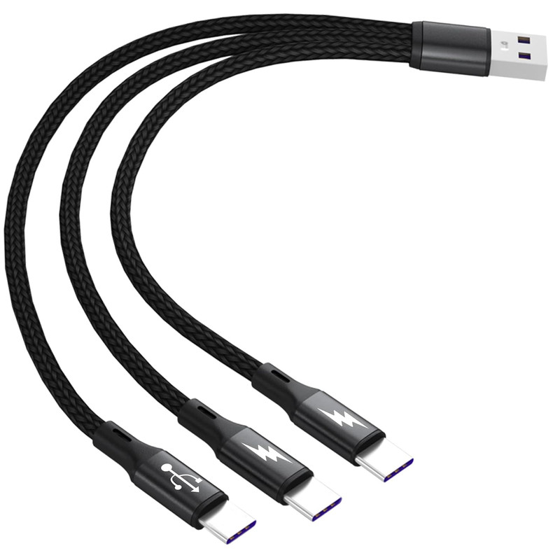 USB C Splitter Cable 3 in 1 USB A to Type C Fast Charging Nylon Braided Cord gallery