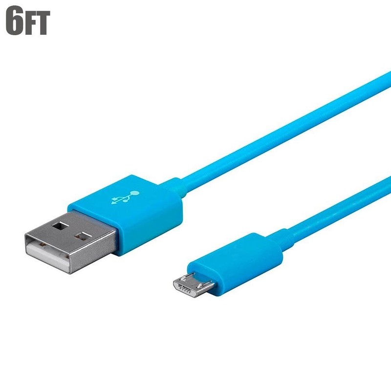 6FT Blue USB A 2.0 to USB Micro-B Charge Sync Data Cable PC Notebook Smartphone