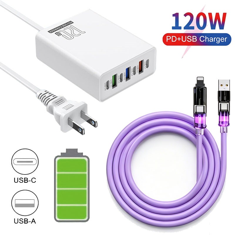 120W Multi-Port Charging Station USB-C Fast Charger For iPhone Samsung Google gallery