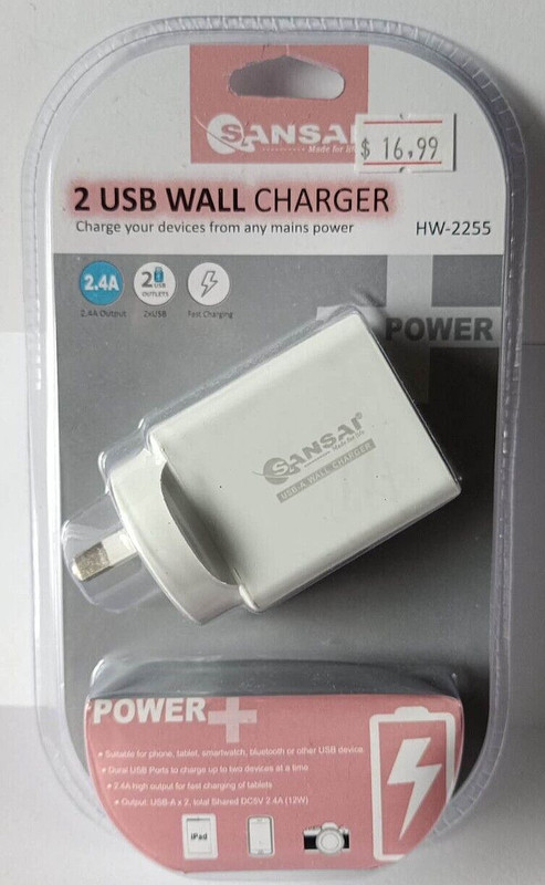 Sansai 2x USB Wall Charger Cable Charging iPhone 7 8 X iPod