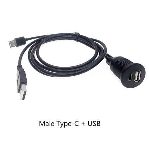 Universal 4Pin 6Pin Type-C USB 2.0 Dashboard Flush Mount Extension Cable 1M