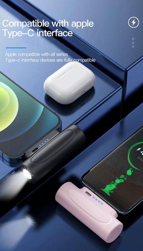 5000mAh Mini Power Bank Type-C Phone Fast Charging Charger Flashlight Portable gallery