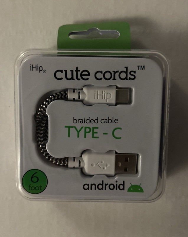iHip Cute Cords Type C Braided Cable 6ft Black/White for Android Sync & Charge