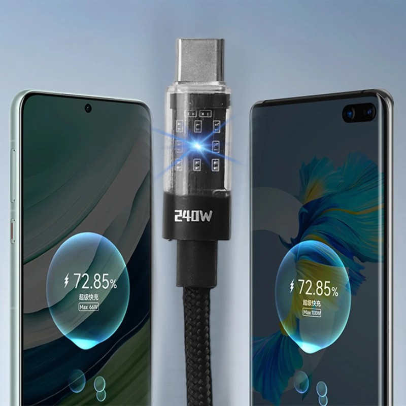 240W USB C Fast Charging Cable LED Display Nylon Cord Samsung Xiaomi Huawei gallery