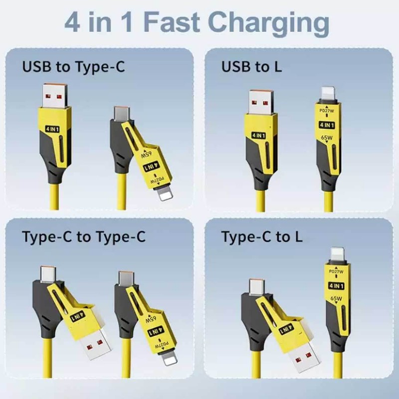 4-in-1 Portable Spring Fast Charging Cable 65W USB-C 5A Multi Fast Charger Cord gallery