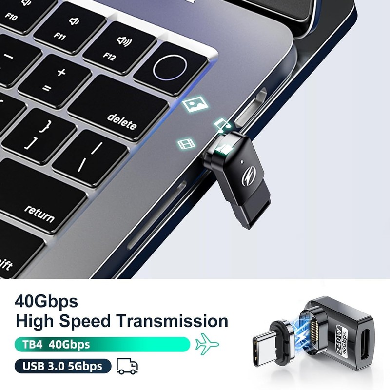 Magnetic USB C Adapter 2-Pack: 240W High-Speed Charging, 40Gbps Data Transfer gallery