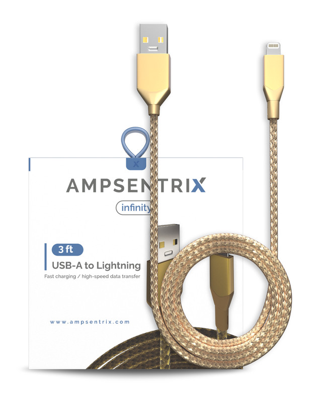 AmpSentrix – 3 Ft Non-MFI USB Type A to Lighting Cable (Infinity) (Gold)