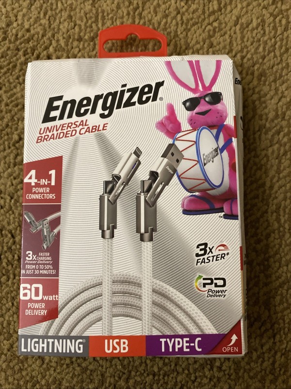 Energizer Universal 6ft Braided Cable 4-in-1 Power Connector 60 Watt PD FreeShip