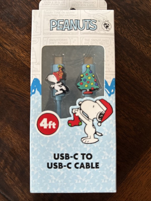 🎄 Peanuts USB-C Charging Cable Snoopy Christmas Tree 4FT Data/Sync Cord Blue