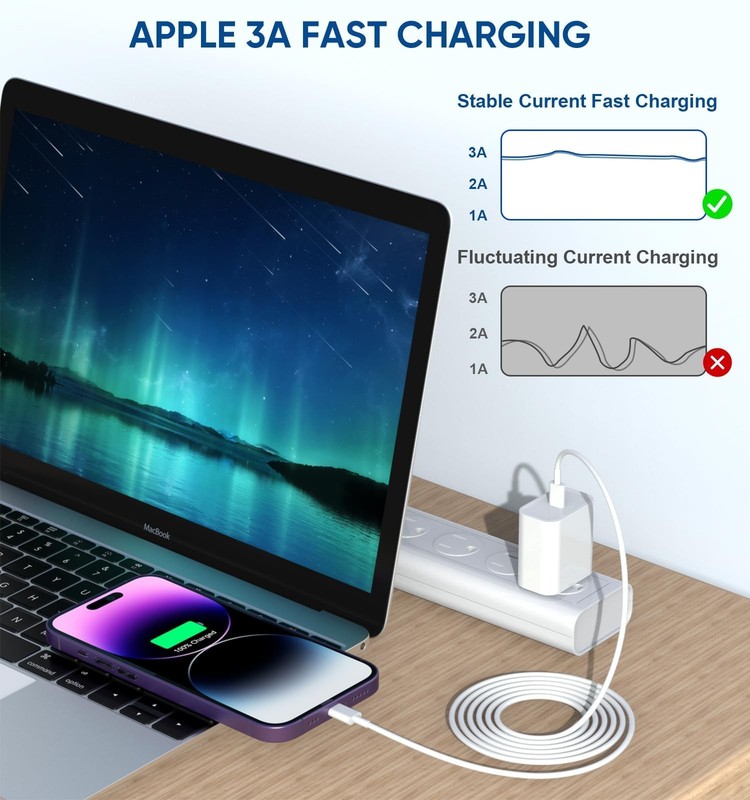 iPhone Fast Charger Apple MFi Certified 20W USB Type C to L 3ft Cable White gallery