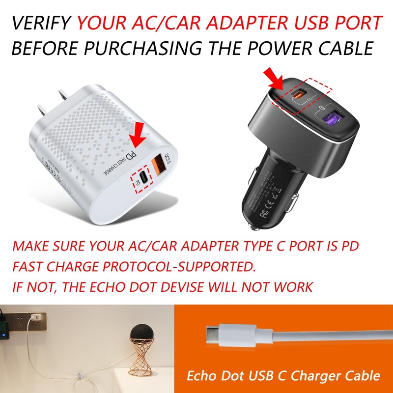 USB C Charger Cable for Echo Dot 3rd/4th Gen Echo Dot 3rd/4th Gen with Clock ... gallery