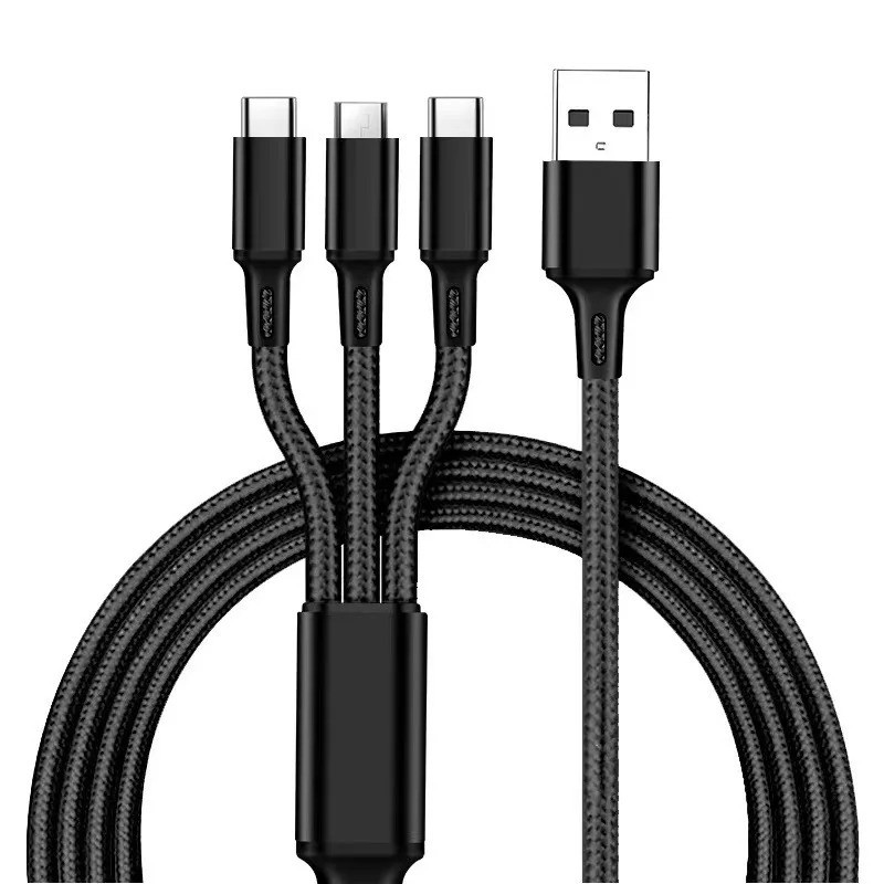 3 in 1 Fast Charging Cable 4ft Nylon Braided USB Type C Micro USB Fast Charging