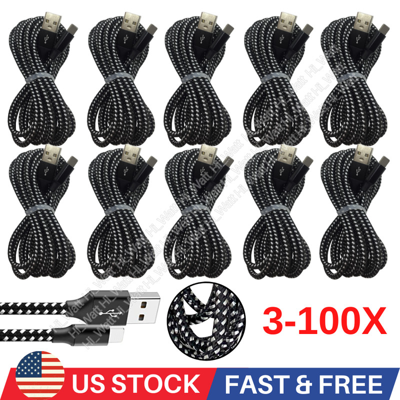 WHOLESALE USB Charger Cable 10FT Braided Data Cord For iPhone 14 13 12 11 XR SE