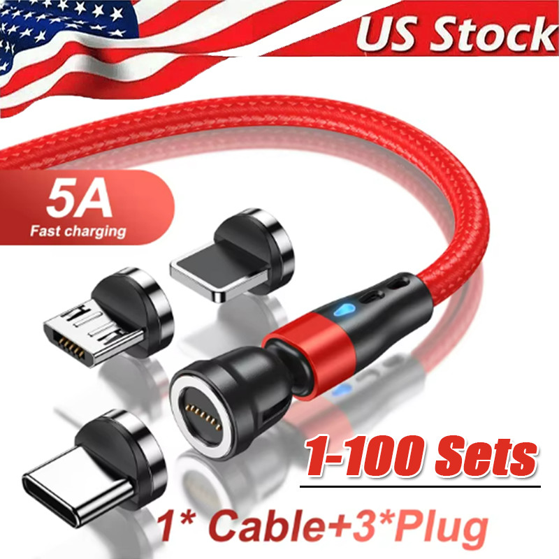 180°+360° Rotate Magnetic Charger Cable Phone Fast Charging Type C Micro USB Lot