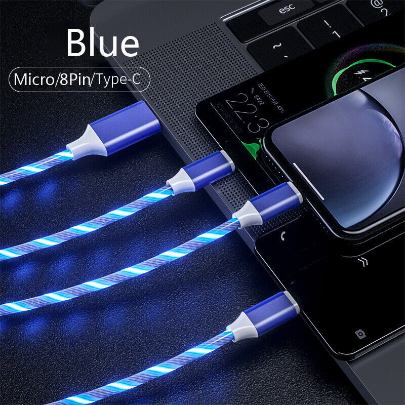 3PCS 3 in 1 LED Light Fast Charging Charger Cable USB For iPhone Android Type C gallery